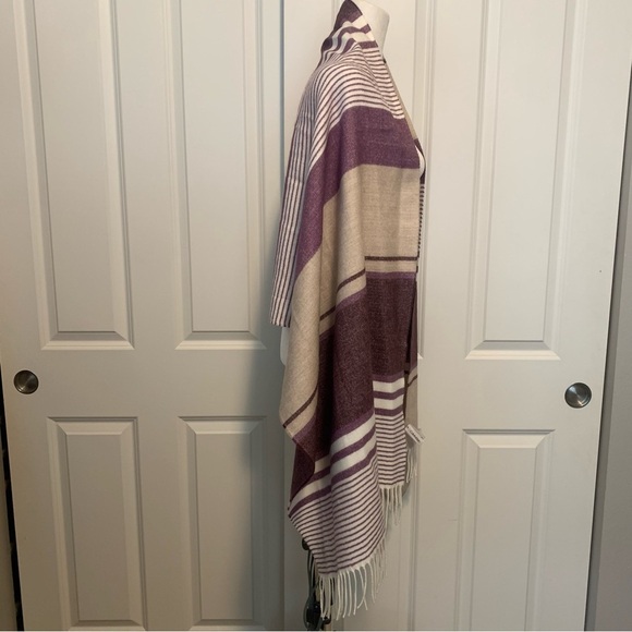 Calvin Klein CK Plum Wine Tan Stripe Oversized Scarf Blanket Shawl SOFT 78x24” - Picture 9 of 16